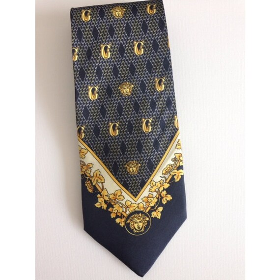 Gianni Versace vintage necktie tie monogram logo designer silk