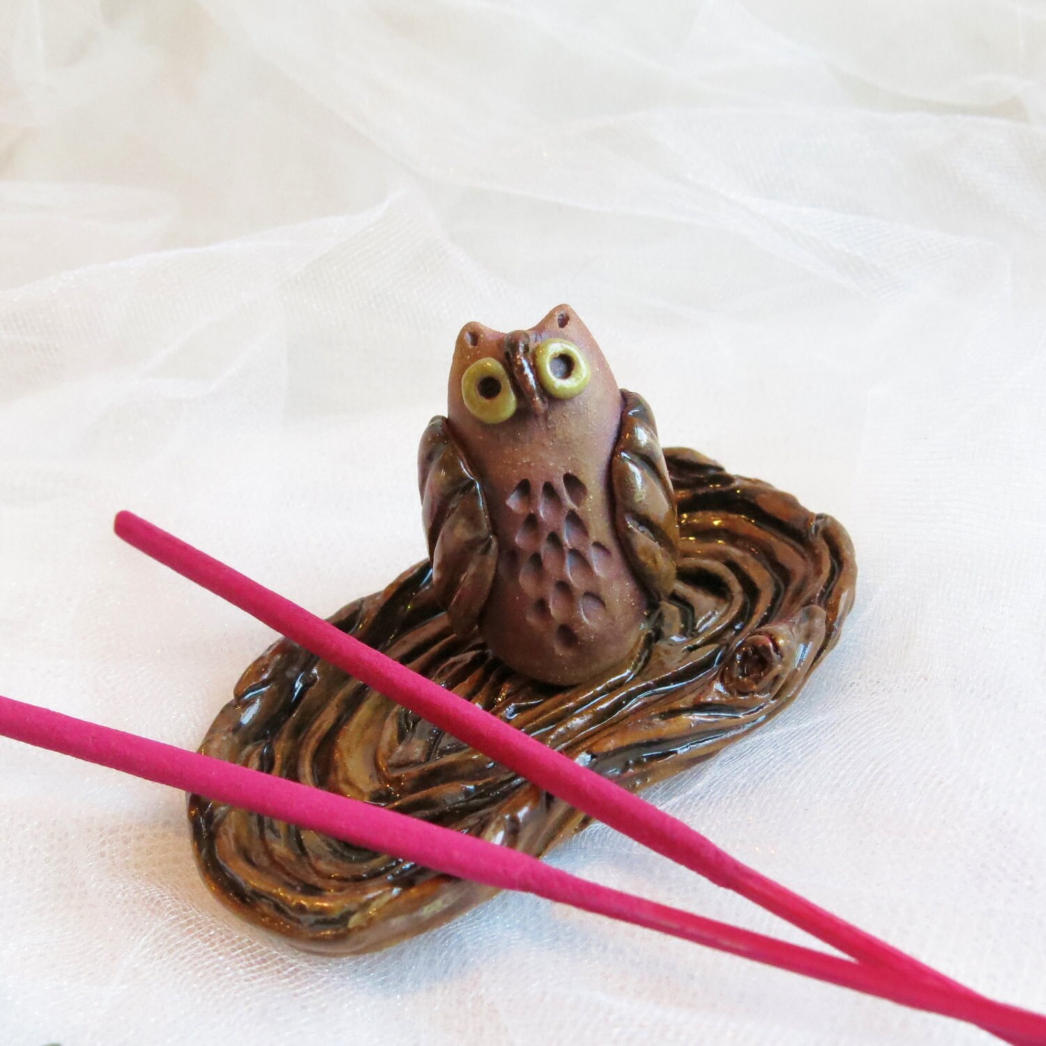 Ceramic Owl Incense Holder / Pottery Incense Burner Spa Yoga