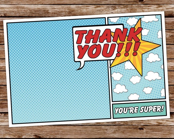 Superhero Thank You Card, Superhero Birthday, Superhero Party ...