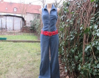 Denim Jumpsuit Vintage / Pantsuit / Overalls / One Piece / Wide Legs / Size EUR 36 X UK 8 / For Tall Girls