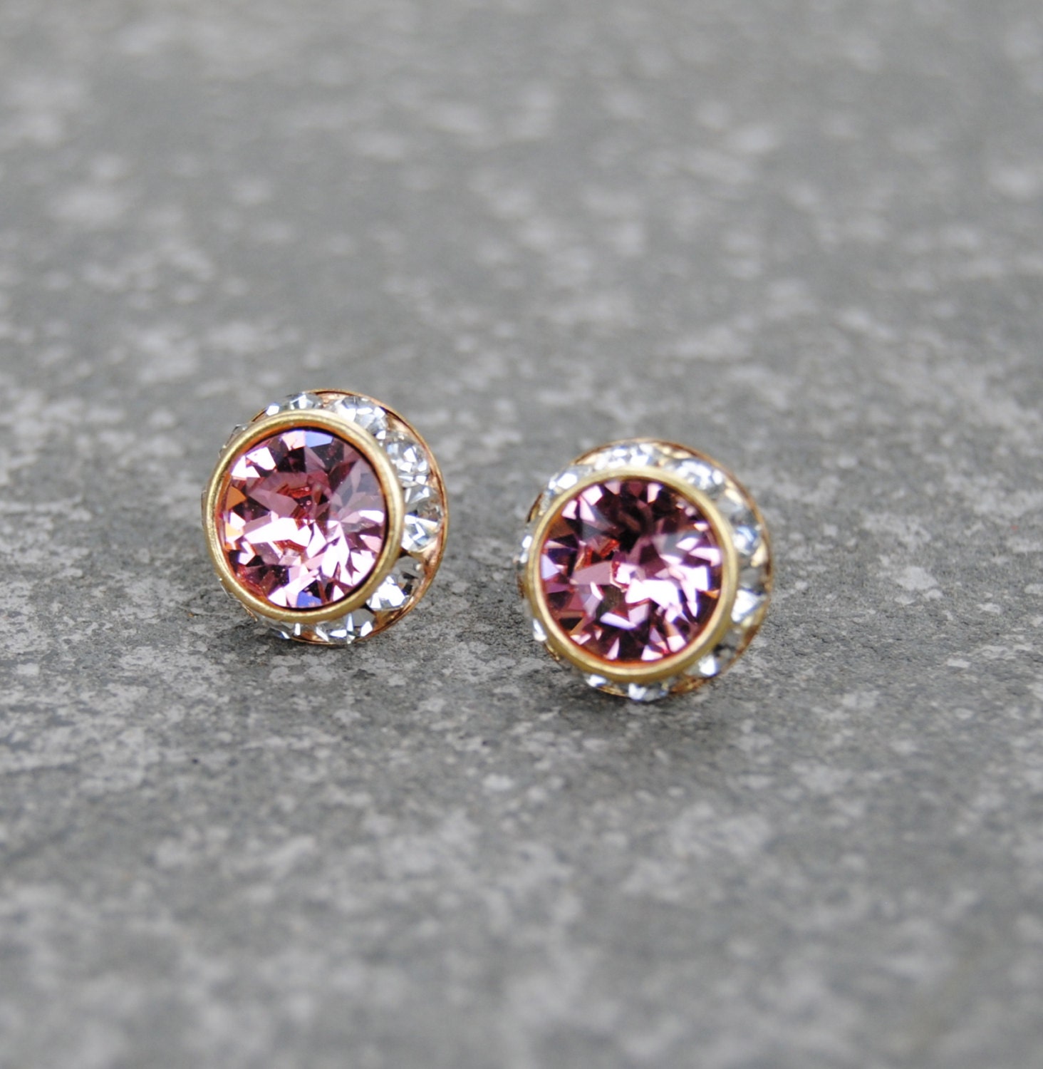 Light Pink Earrings Diamond Rhinestone Stud Earrings by MASHUGANA