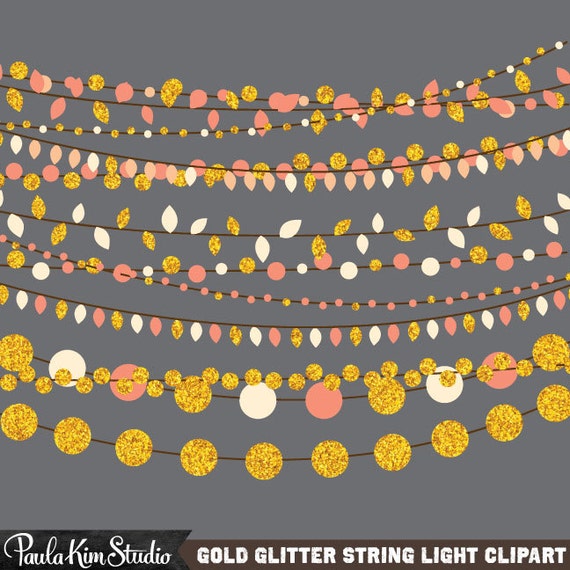 80% OFF SALE Gold Glitter String Light Clipart Coral String