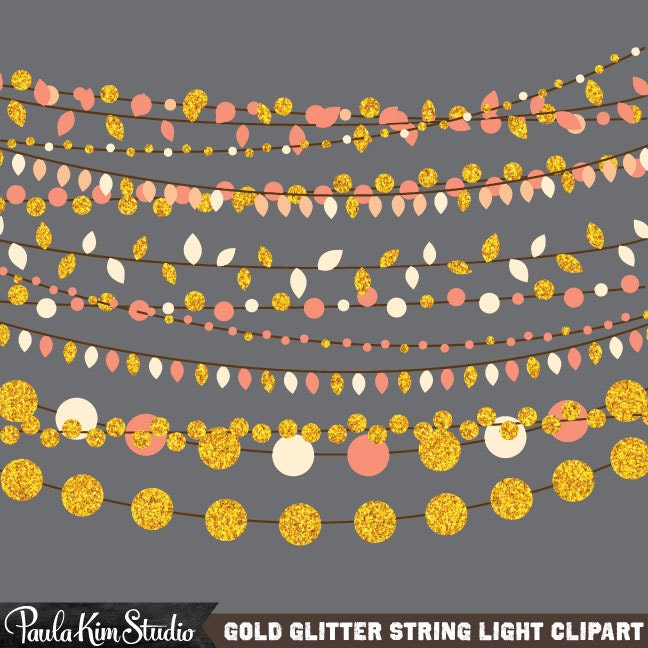 80% OFF SALE Gold Glitter String Light Clipart Coral String