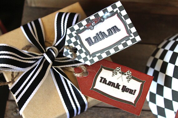 Vintage Racing Car Party/Gift Tags - INSTANT DOWNLOAD - Editable & Printable Birthday Decorations by Sassaby Il_570xn