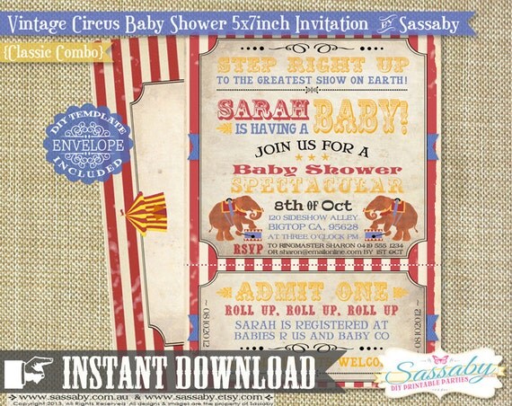 DIY Vintage Circus Baby Shower Invitation - INSTANT DOWNLOAD - Classic Combo Editable & Printable File by Sassaby Il_570xn