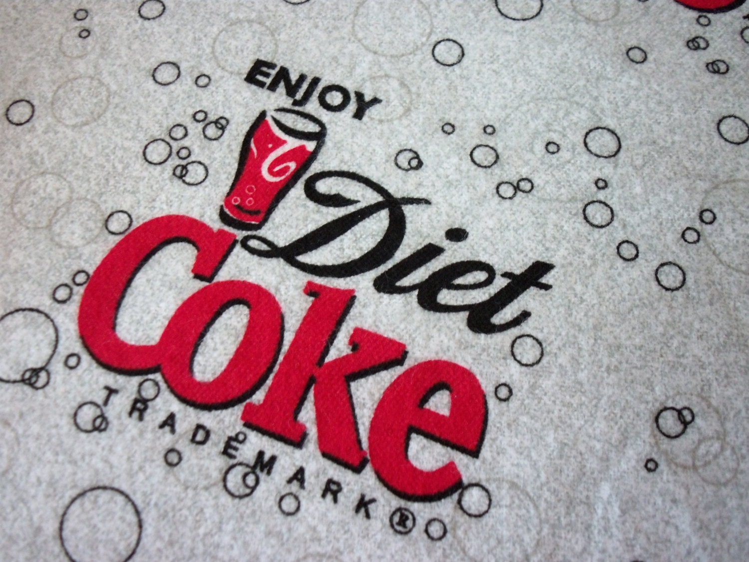 Diet Coke Fabric Flannel White With Coca Cola Logo Rare HTF