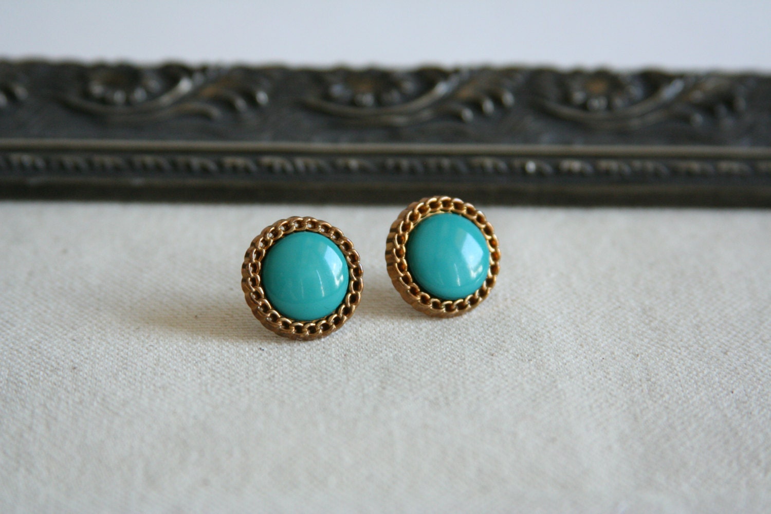 Teal earrings button earrings made from upcycled buttons