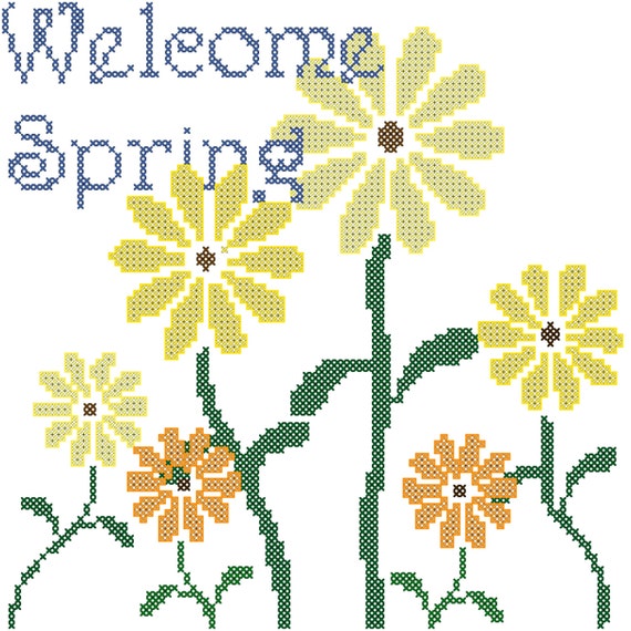 Modern Spring Cross Stitch Pattern/Spring by oneofakindbabydesign