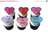 Valentines Day CAKE TOPPERS - 12 Large Edible Conversation Hearts - Cupcake Toppers, Kids Cakes Il_170x135