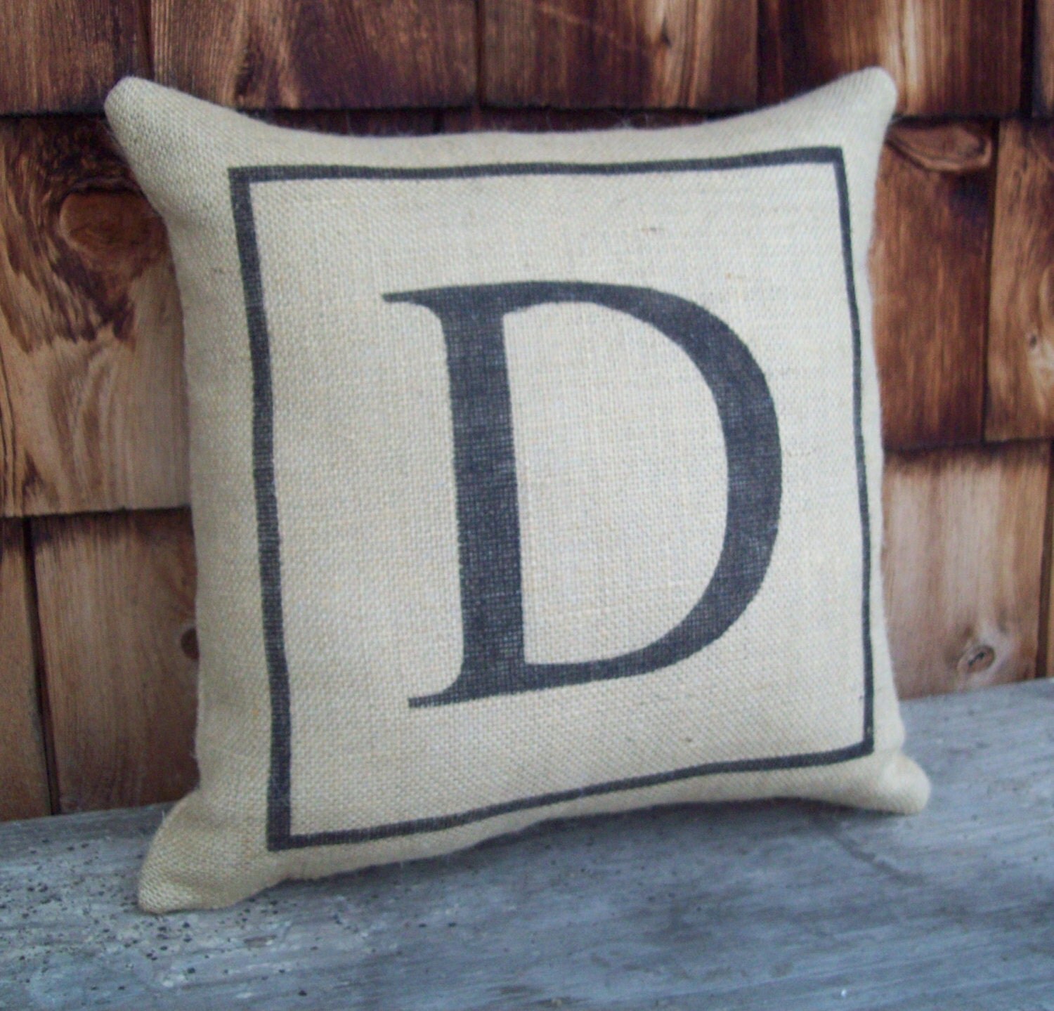 Custom Initial Pillow Decorative Burlap by NorthCountryComforts
