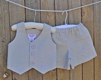 Ring bearer outfit, gray shorts and vest, many colors