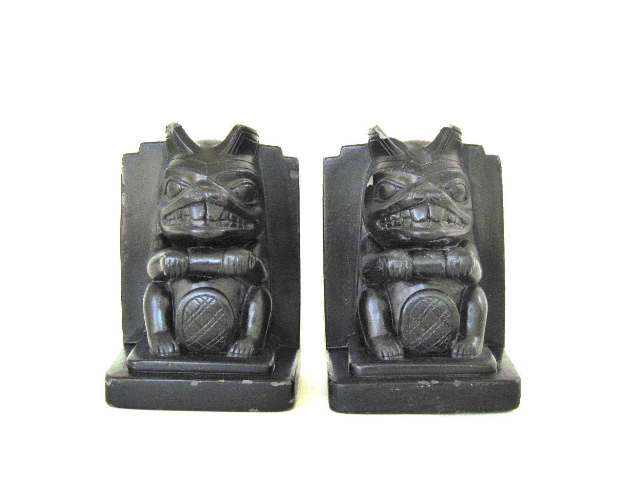 Tiki Book Ends Retro Hawaiian Bookends Black Plaster asis