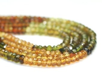 Petro Tourmaline Micro Faceted Rondelles 20 Pieces Golden Brown Olive Semi Precious Gemstone October Birthstone