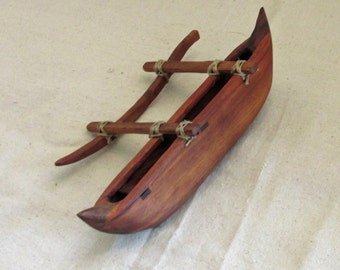 Outrigger Canoe Model in Solid Koa Wood, 2 person, Hawaiiana, Hawaii 