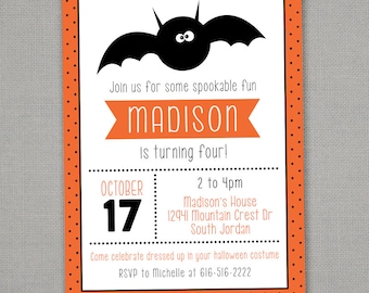Halloween Birthday Invitation -- Spooky Bat