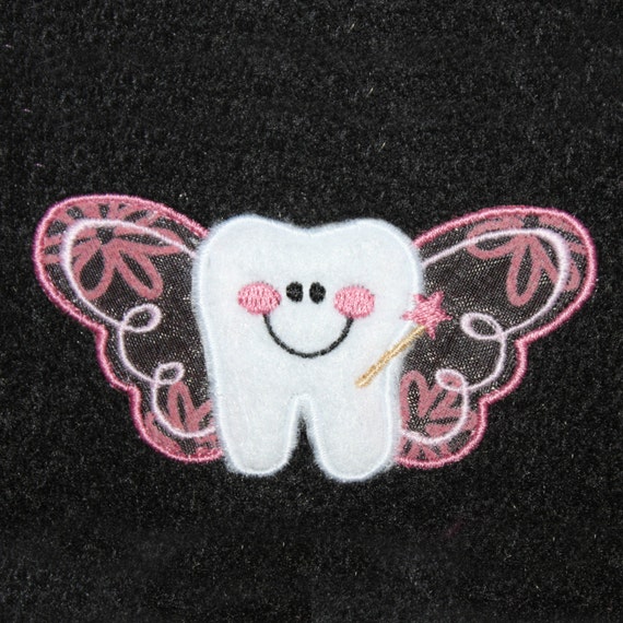 Tooth fairy and tooth applique machine embroidery design