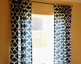 Blue Moroccan Tiles Drapery Curtain Panels. 25 or 50 Inch Widths. 63 ...