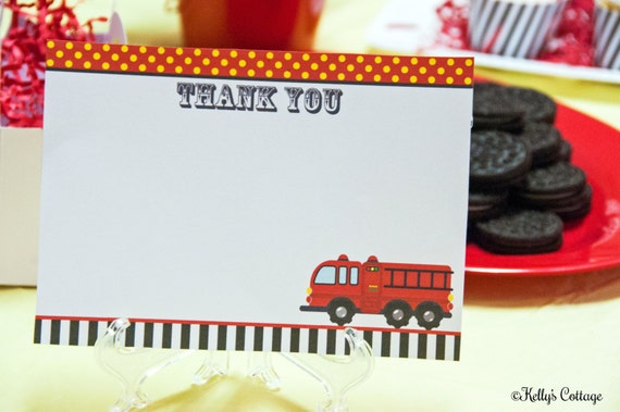 Fire Truck Birthday Party Thank You Notes (5 x 7), Instant Download, Printable, Digital Il_570xn