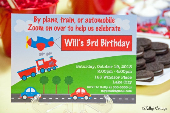 Planes, Trains, & Automobiles Birthday Party Invitation.... Custom, Printable, Digital Il_570xn