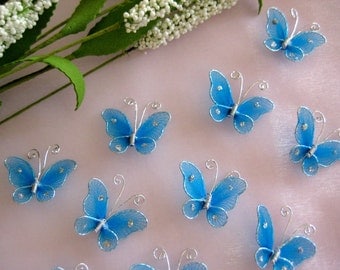 100 pcs Turquoise Nylon Butterfly Embellishments for Wedding Favors, Invitation Card Making, Flower Arrangement, 1 Inch / 25 mm