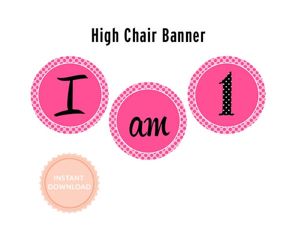 INSTANT DOWNLOAD, TUTUS High Chair Banner (Pink and Black Polka - Zebra - Ballet Party - 1st birthday Banner) Il_570xn