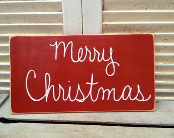 Distressed Bright Red and White Merry Christmas Sign Photo Prop Wooden ...