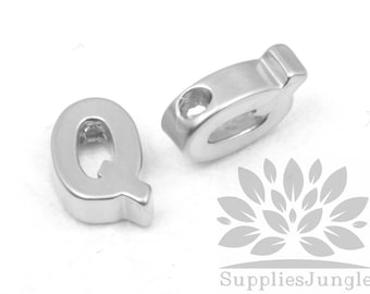 IP002-MR-Q// Matt Original Rhodium Plated Simple Initial "Q" Pendant, 2 pcs