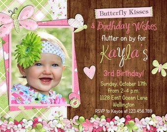 Rustic Butterfly Birthday Invitation - Photo Card Printable Butterfly Garden Invite