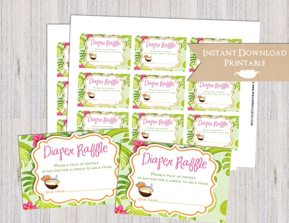 Tropical Luau Hawaiian Printable Diaper Raffle Tickets for Baby Shower INSTANT DOWNLOAD Il_570xn