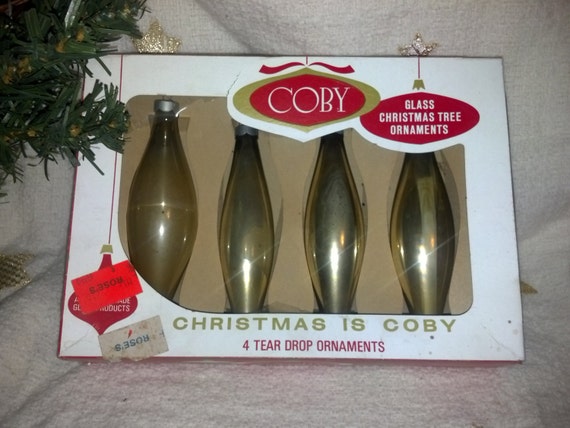 Vintage Coby Glass Christmas Tree Ornaments Tear Drop