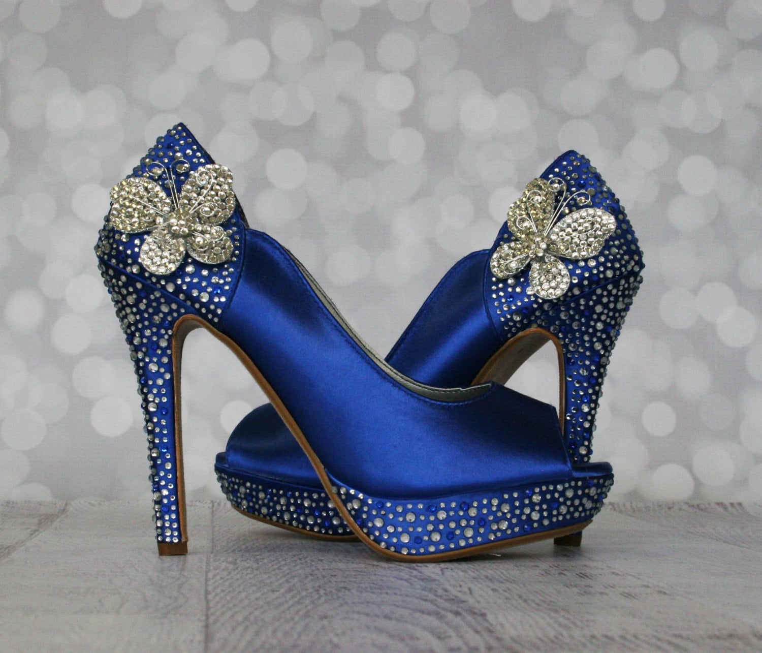 Wedding Shoes Royal Blue Peep Toe Wedding Shoes with Silver