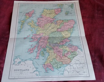 1922 SCOTLAND Vintage Map, old maps