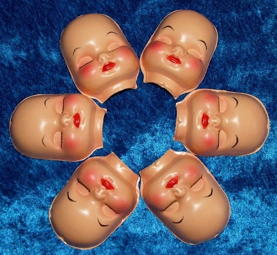 Lot of 6 PLASTIC DOLL FACES 2x3 Doll Making Supplies