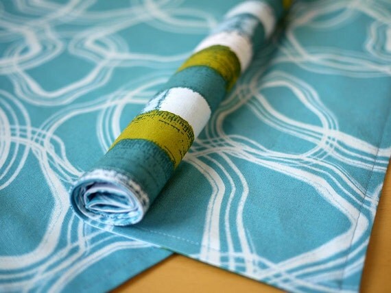 Blue Petrified Print Reversible Cloth Placemats from my Mineral Forest Collection of Fabrics