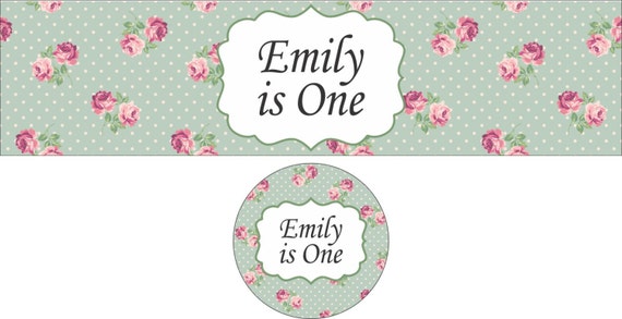 Birthday sticker set of 50 - Shabby Chic - Waterproof Water Bottle Labels - Favor Labels Il_570xn