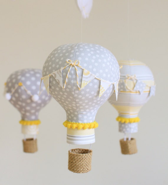 Yellow and Grey Baby Mobile Hot Air Balloon Mobile Nursery