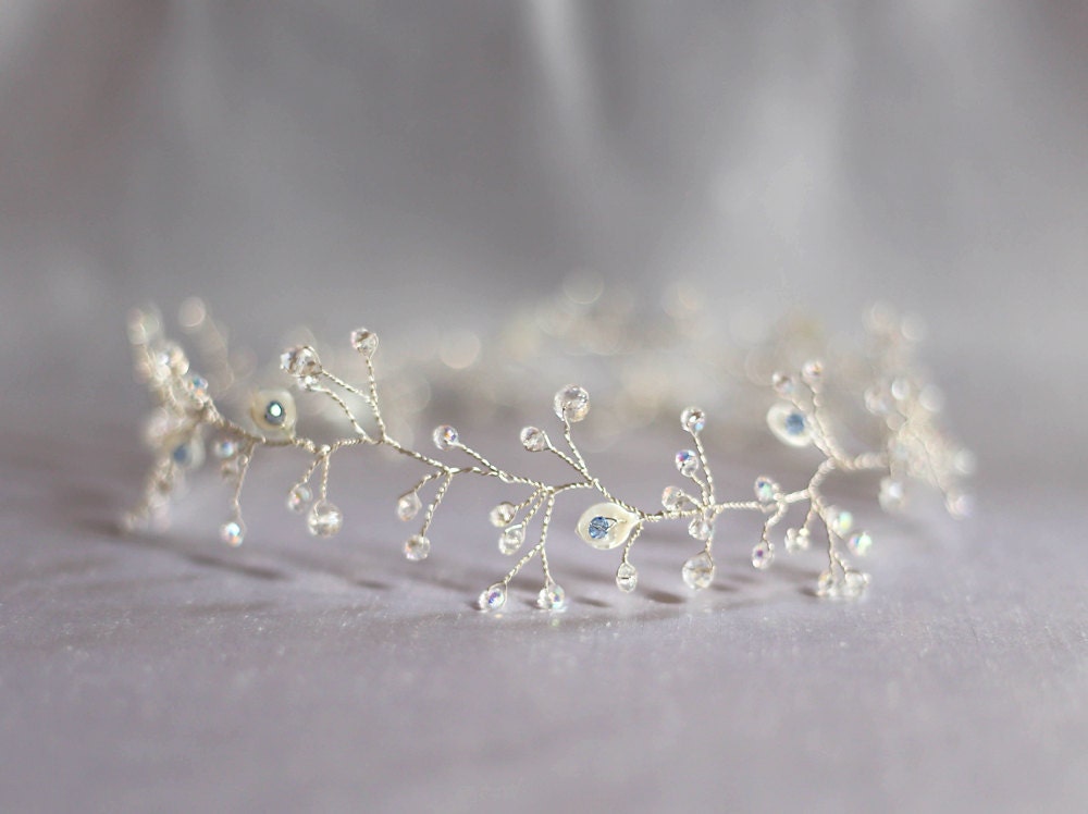 Bohemian crystal wedding crown Bridal halo Bridal hair vine