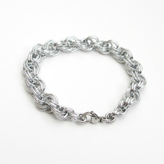 Double spiral chainmaille bracelet silver aluminum jewelry
