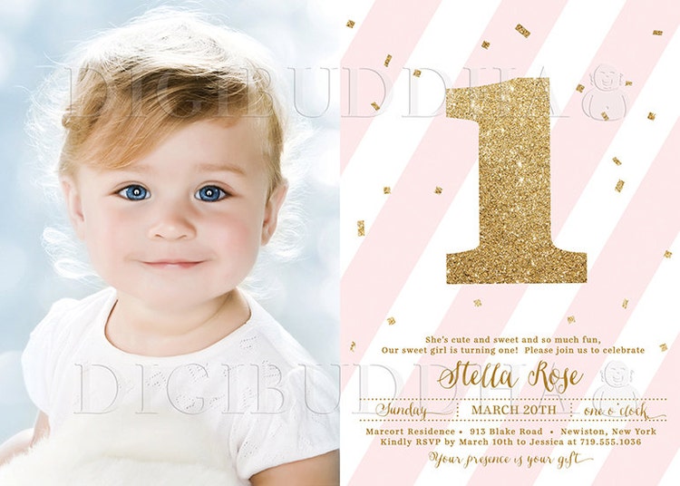 Pink And Gold Glitter Birthday Party Invitation By Digibuddhapaperie