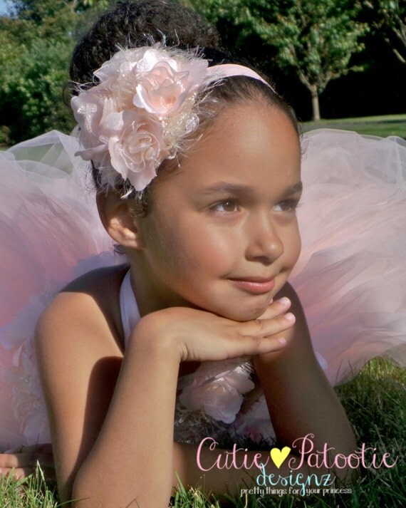 READY TO SHIP: Rose Petal Pizzazz - Blush - Flower Headband Fits toddler to adult - Cutie Patootie Designz Il_570xn