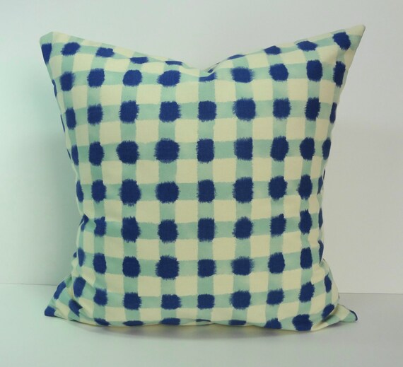 Blue and Sea Foam Green Plaid Decorative Pillow Cover 18 x 18