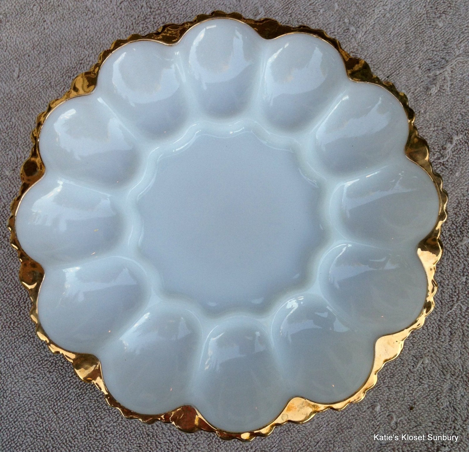 Vintage Milk Glass Deviled Egg Plate with by katiesklosetsunbury