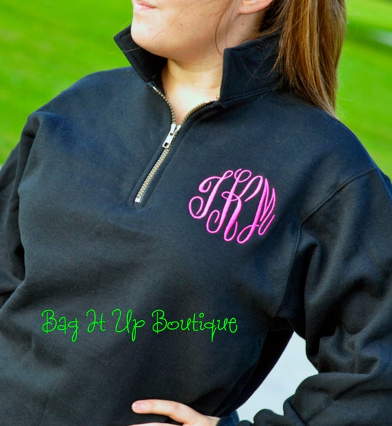 Items similar to Monogrammed Pullover Sweatshirt with 1/4 Zip ...