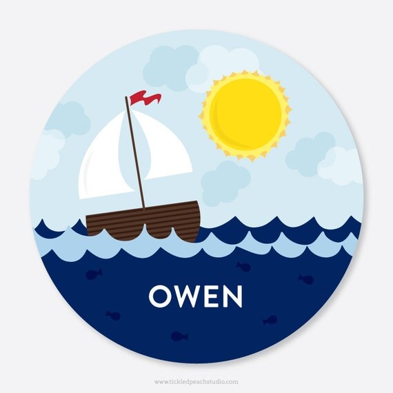 Personalized Plate for Kids - Sailboat Plate - Add Bowl Option Il_570xn