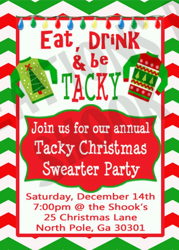 Items similar to Tacky Christmas Sweater Party Invitation Eat drink be ...