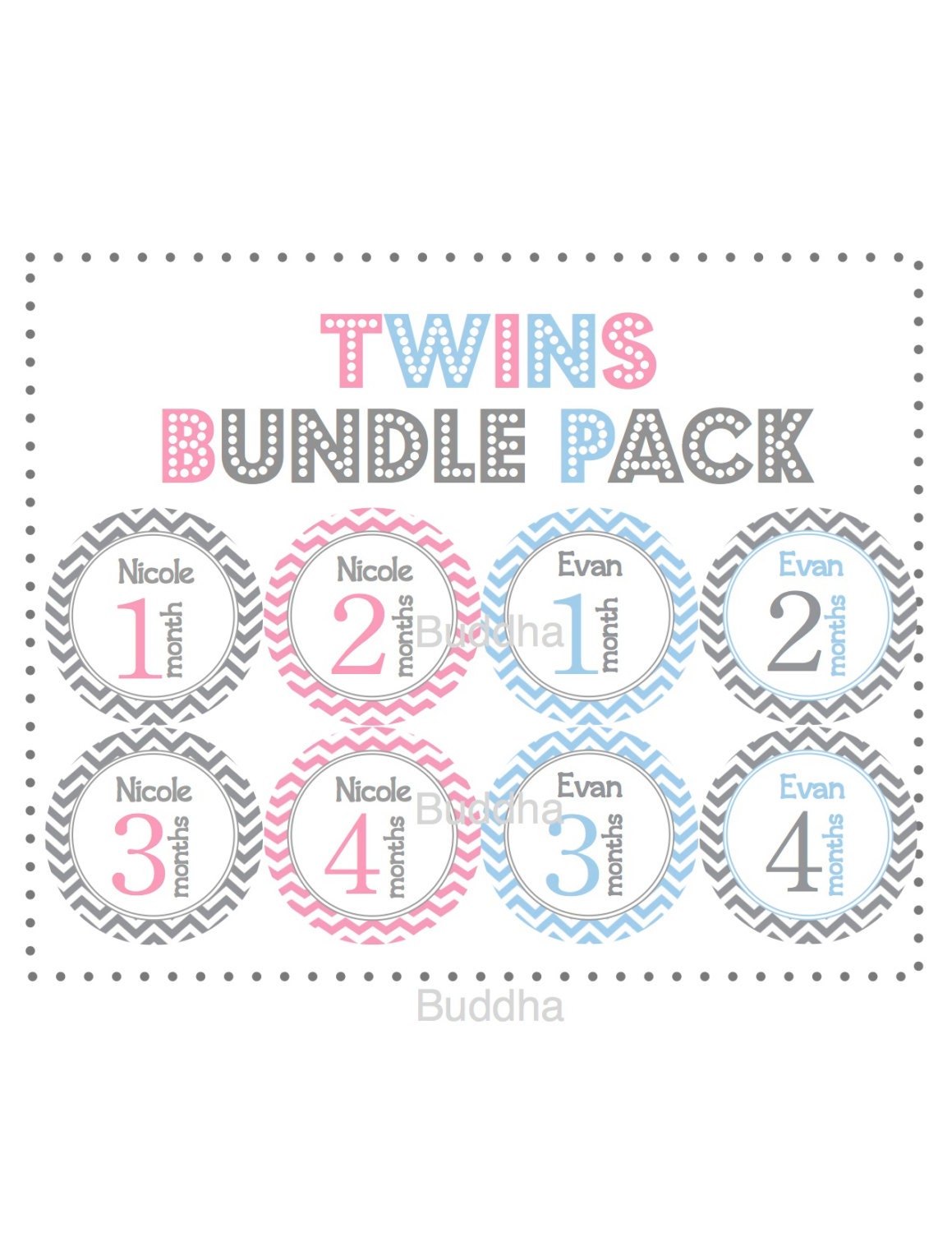 BOY GIRL Twins PERSONALIZED Baby Monthly Stickers by BuddhaBellies