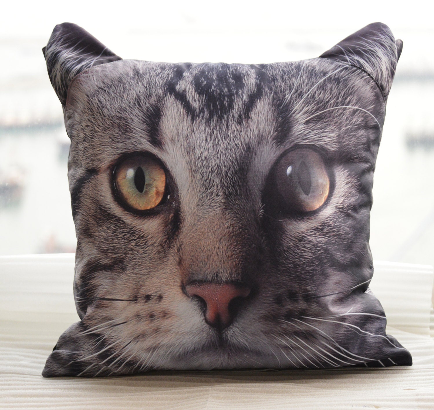 glowing eyes tabby cat pillow