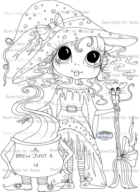 INSTANT DOWNLOAD Digital Digi Stamps Big Eye Big Head Dolls Digi  My - Besties  IMG043 With Kitty By Sherri Baldy