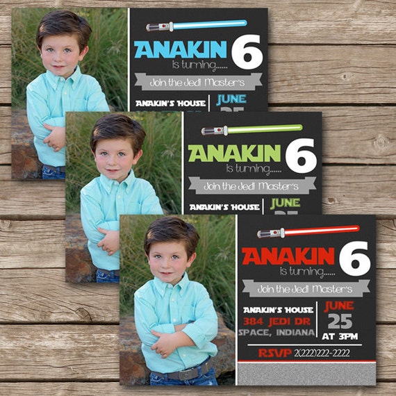 Diy Printable Personalized Red Blue & Green Disney Star Wars Lightsaber Chalkboard Inspired Birthday Party Digtial 4"x6" Invitation Il_570xn