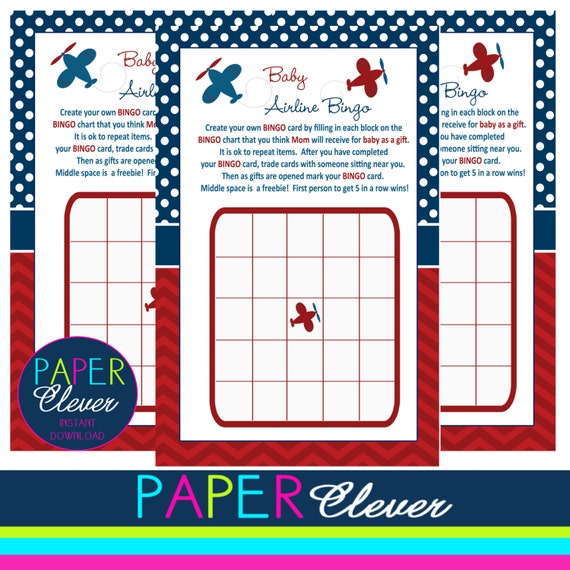Baby Shower BINGO Game with Airplanes -instant download Il_570xn